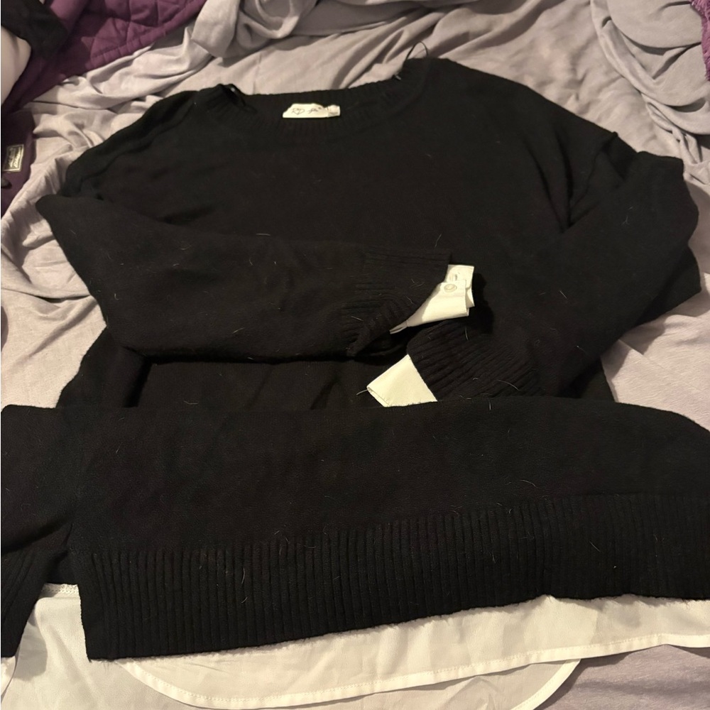 RD Style Black Long Sleeve Layered Sweater Dress